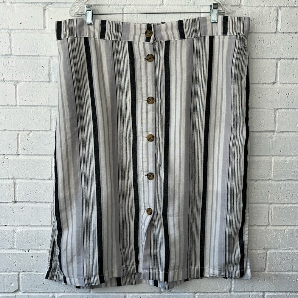 da•sh size XL Linen Blend Striped Skirt Midi Skirt Black White Gray Button Front - Picture 1 of 12